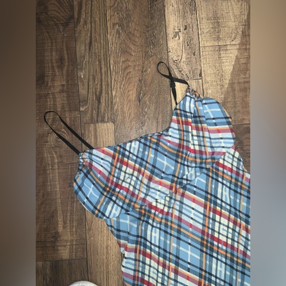 bcbg max azria y2k plaid dress spring boho 90s light blue classic designer - Picture 4 of 4